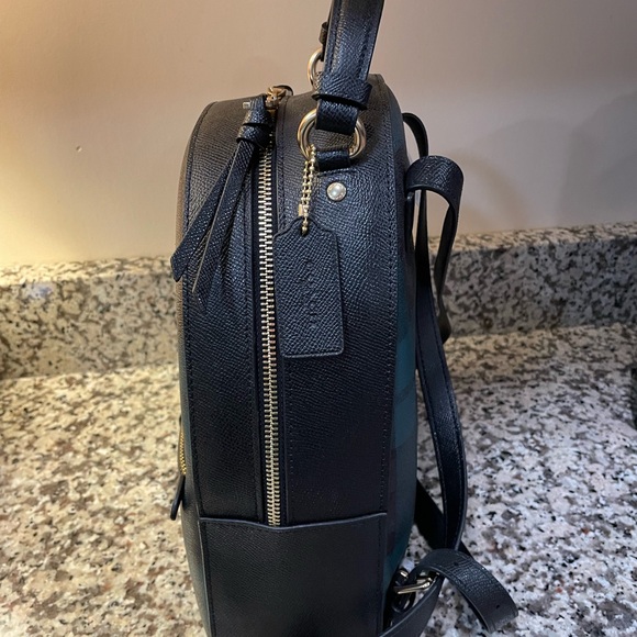 Coach Signature Green & Black Plaid Leather Backpack NEW with tags - Picture 8 of 11